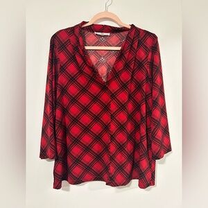 Cleo Red and Black Plaid V-Neck Blouse